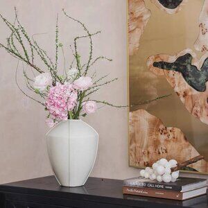 Modern Matte Ivory Geometric Vase – Sculpted Minimal Decor